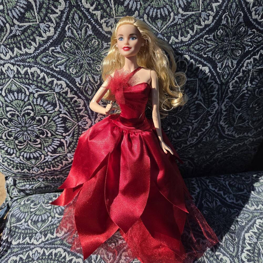 Signature Barbie Holiday Doll 2022 Blonde Red Gown Mattel